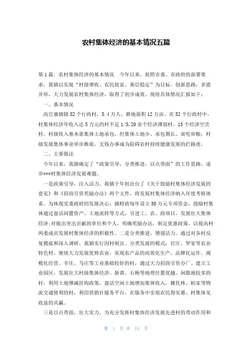 农村集体经济的基本情况五篇