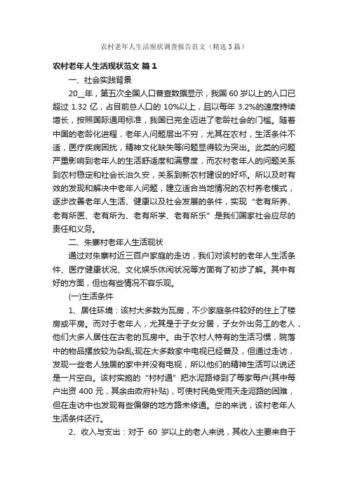 农村老年人生活现状调查报告范文（精选3篇）
