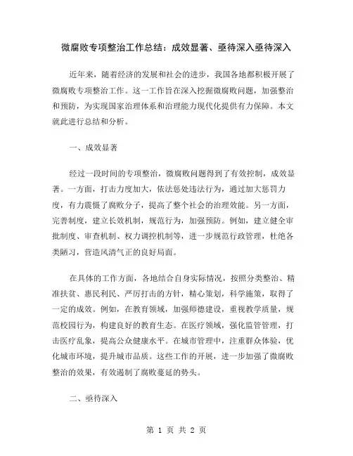 微腐败专项整治工作总结：成效显著、亟待深入