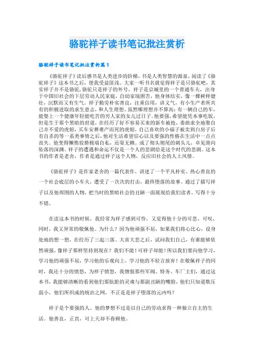 骆驼祥子读书笔记批注赏析