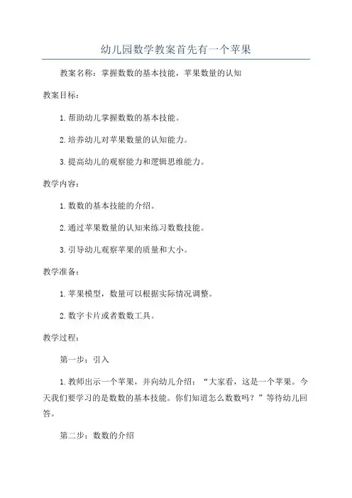 幼儿园数学教案首先有一个苹果