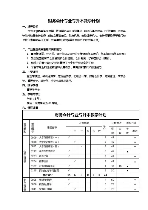 财务会计专升本教学计划书