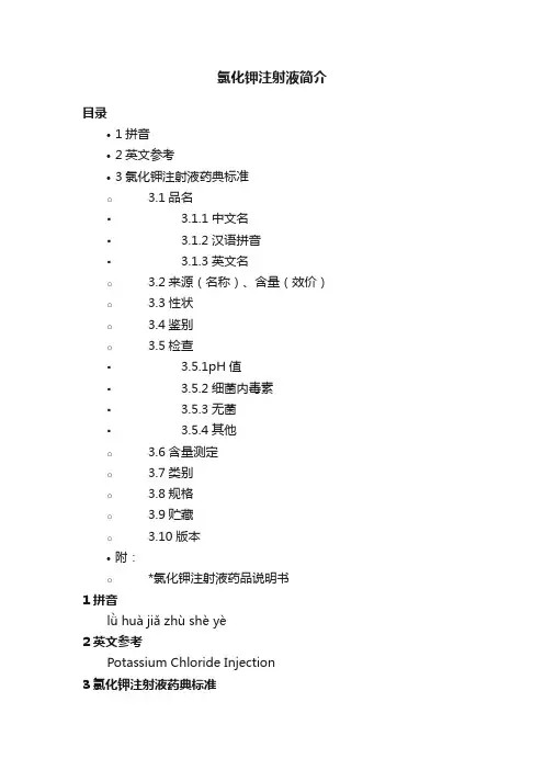 氯化钾注射液简介