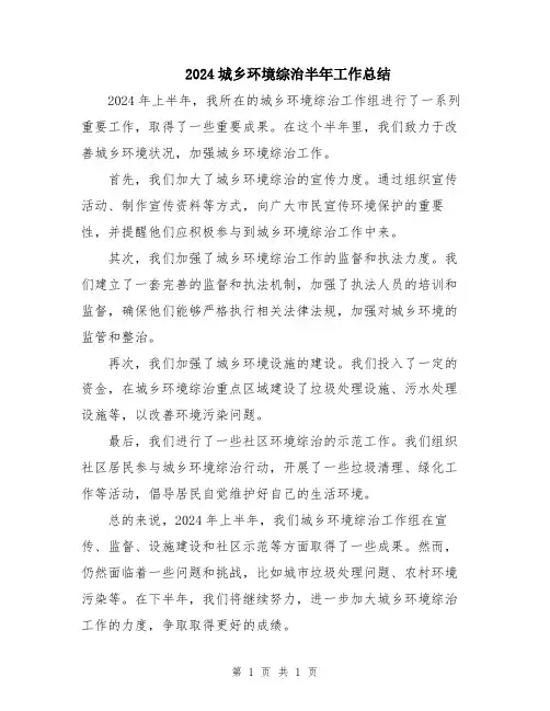 2024城乡环境综治半年工作总结