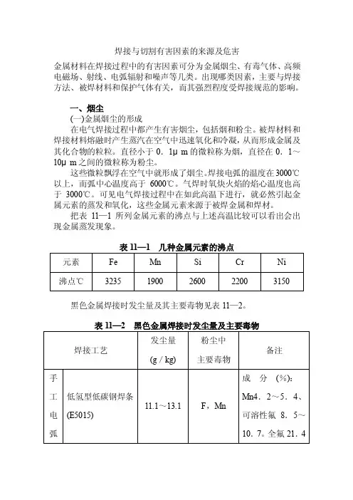 焊接与切割有害因素的来源及危害