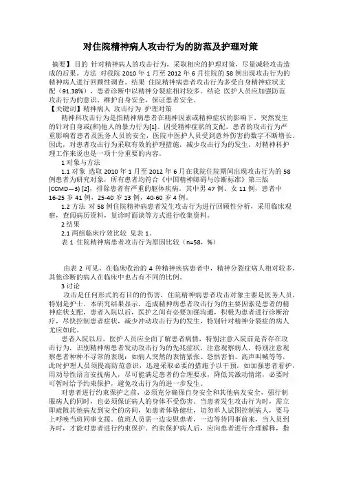对住院精神病人攻击行为的防范及护理对策