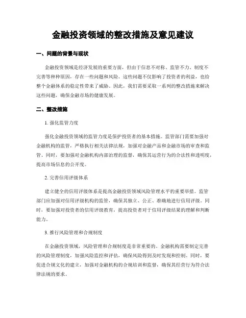 金融投资领域的整改措施及意见建议