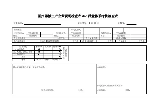 医疗器械生产企业现场检查表doc质量体系考核检查表