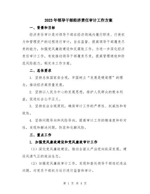 2023年领导干部经济责任审计工作方案