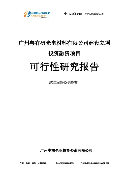 广州粤有研光电材料有限公司建设融资投资立项项目可行性研究报告(中撰咨询)