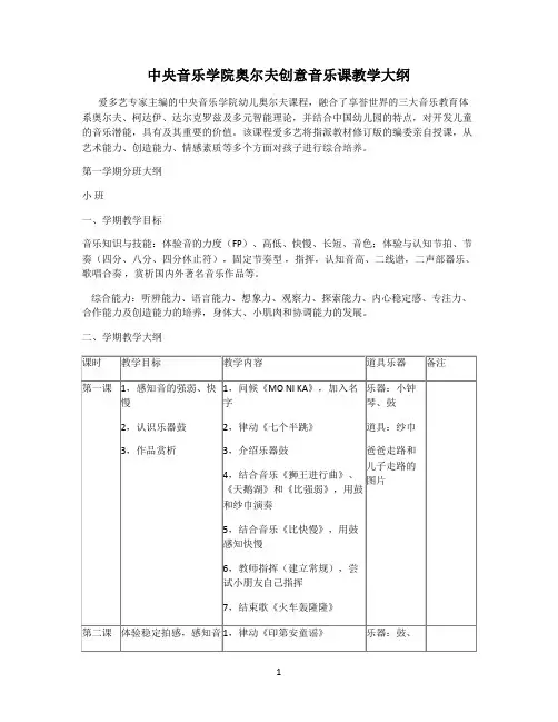 中央音乐学院奥尔夫创意音乐课教学大纲