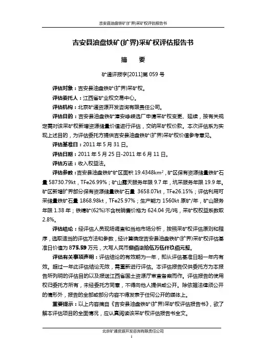 吉安油盘铁矿扩界采矿权报告书