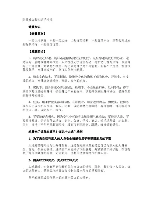 防震减灾我知道手抄报