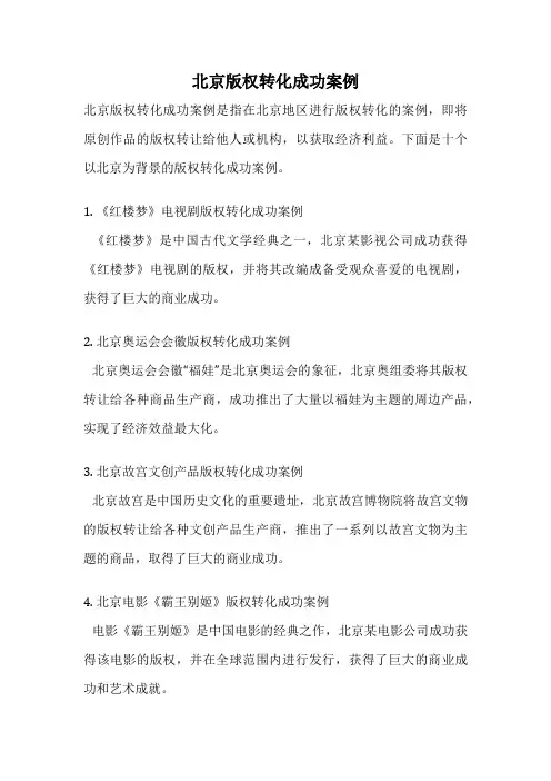 北京版权转化成功案例