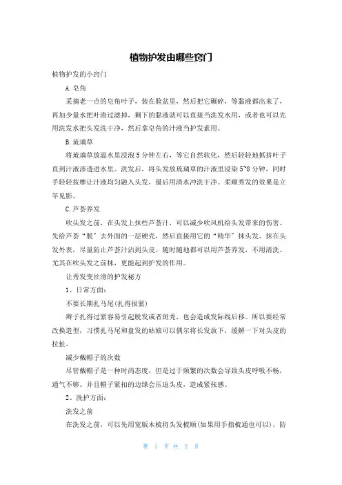 植物护发由哪些窍门