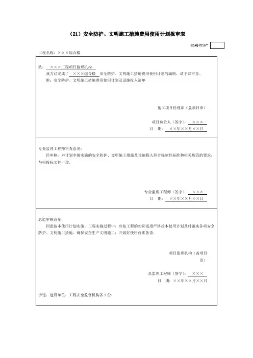安全防护、文明施工措施费用使用计划报审表