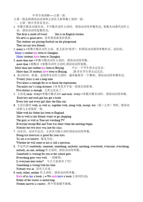 中考专项讲解----主谓一致