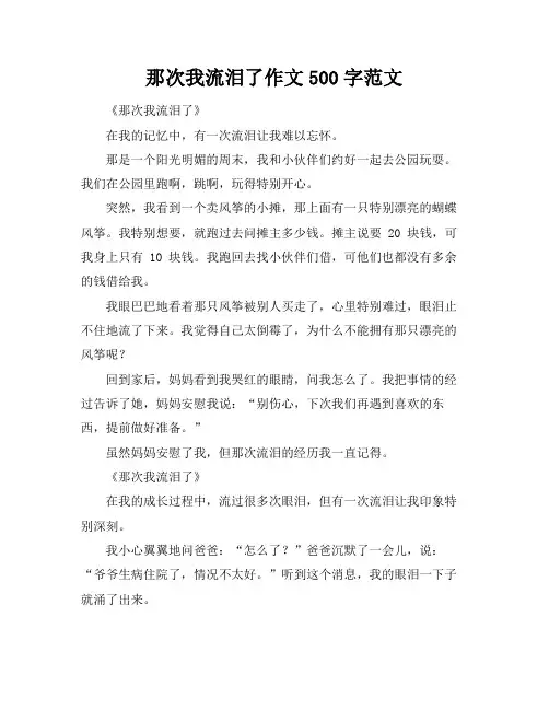 那次我流泪了作文500字范文