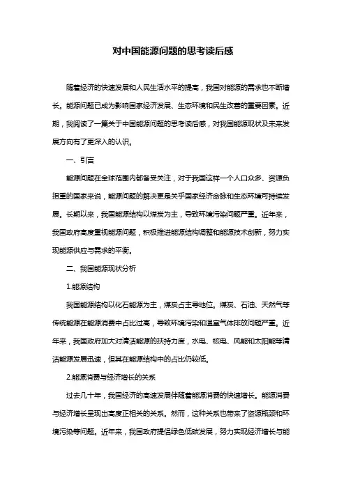 对中国能源问题的思考读后感