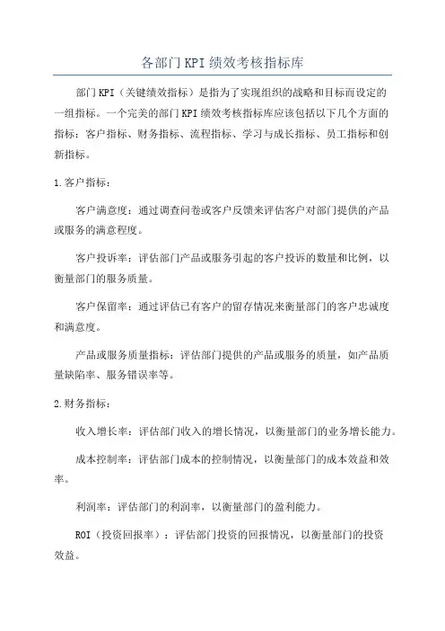 各部门KPI绩效考核指标库