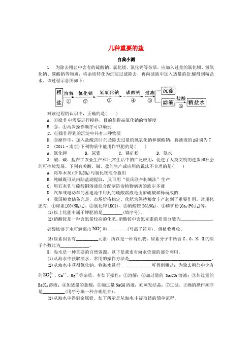 九年级化学全册 7.3 几种重要的盐同步练习 (新版)沪教版
