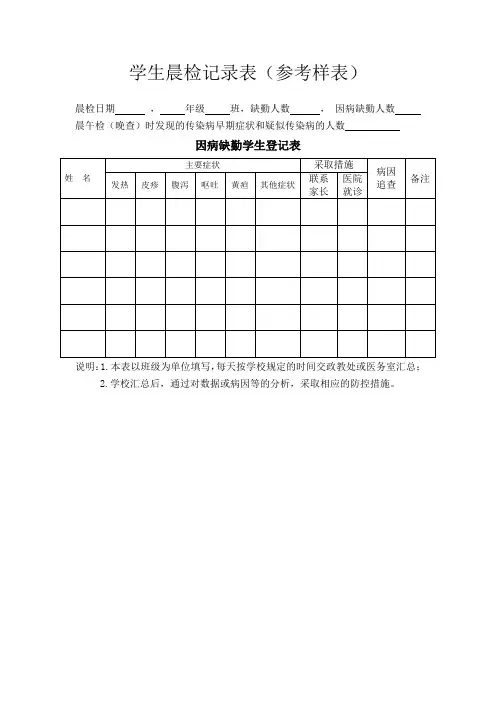 学生晨检记录表