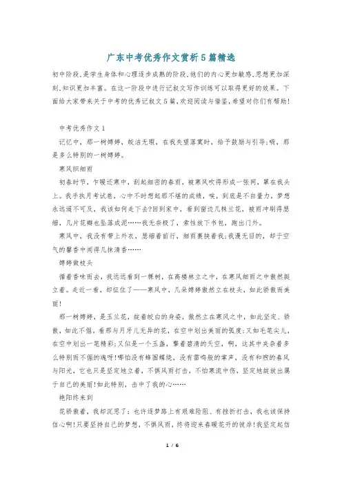 广东中考优秀作文赏析5篇精选