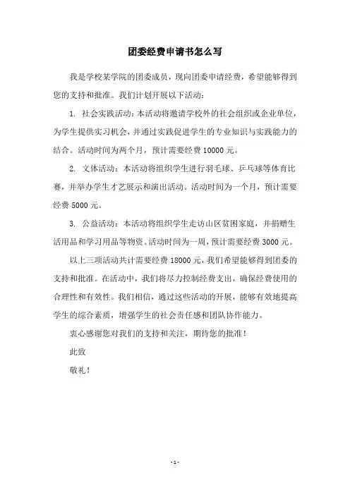 团委经费申请书怎么写