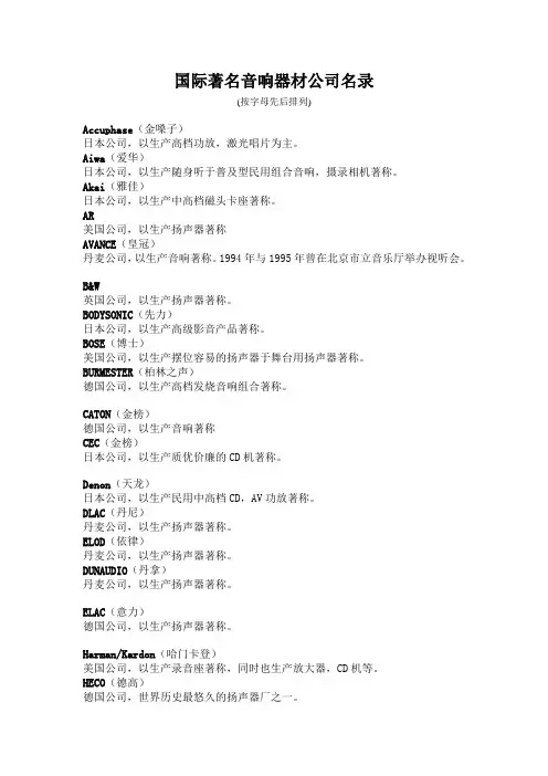 国际著名音响器材公司名录
