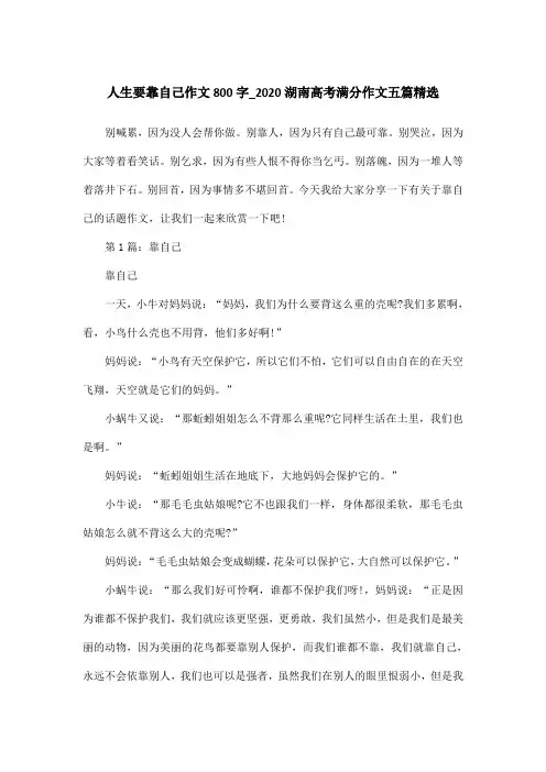 人生要靠自己作文800字_2020湖南高考满分作文五篇精选