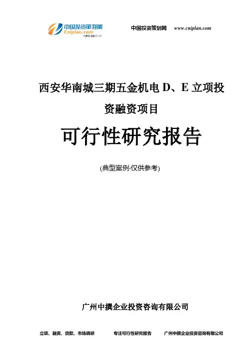西安华南城三期五金机电D、E融资投资立项项目可行性研究报告(中撰咨询)