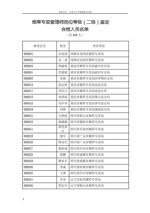 烟草专卖管理师位等级二级鉴定
