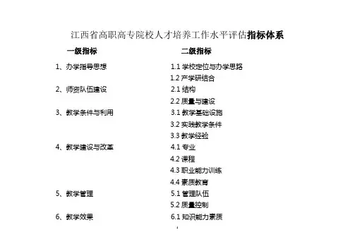 江西省高职高专院校人才培养工作水平评估指标体系.