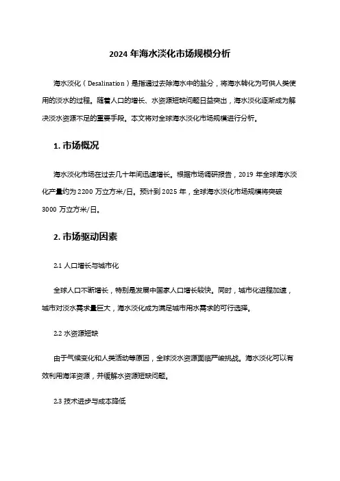 2024年海水淡化市场规模分析