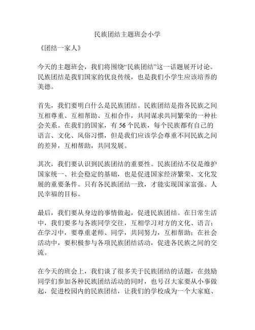 民族团结主题班会小学