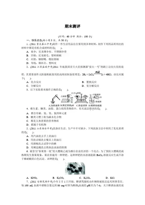 化学粤教版九年级下期末测评(附答案)