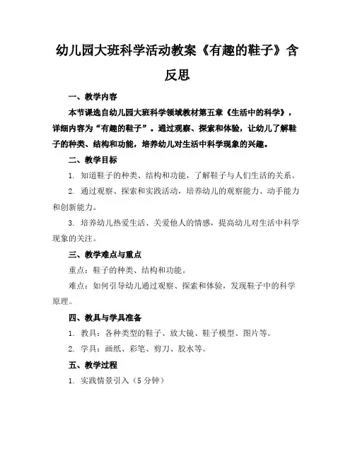 幼儿园大班科学活动教案《有趣的鞋子》含反思(1)