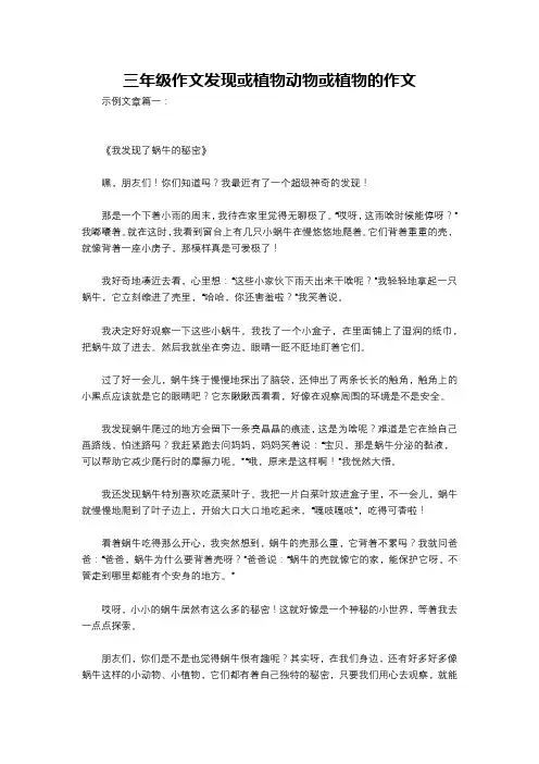三年级作文发现或植物动物或植物的作文