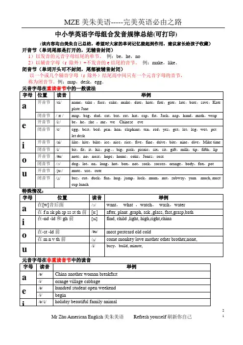 美朱美语-英语字母组合发音规律最全总结(可打印)