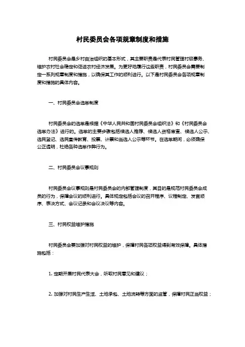 村民委员会各项规章制度和措施