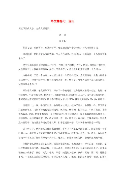 精选-江苏专用2020版高考语文加练半小时第三章小说阅读专题一单文精练七远山含解析
