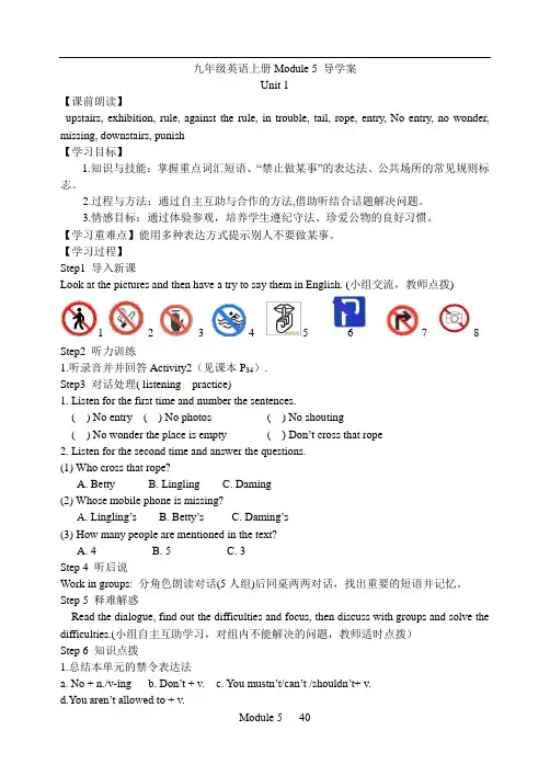 九年级英语上册Module 5unit1  导学案(有答案)