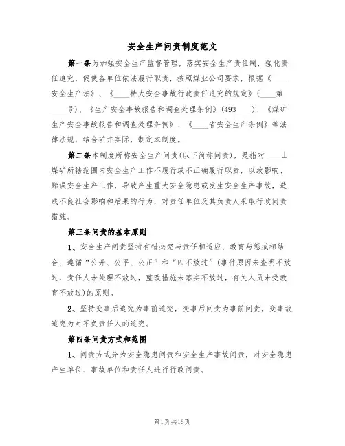 安全生产问责制度范文(四篇)