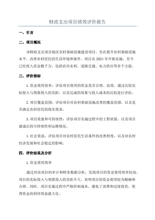 财政支出项目绩效评价报告