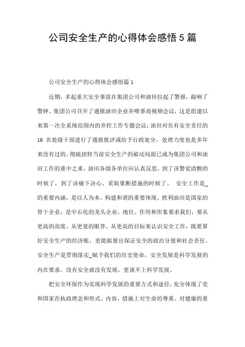 公司安全生产的心得体会感悟5篇