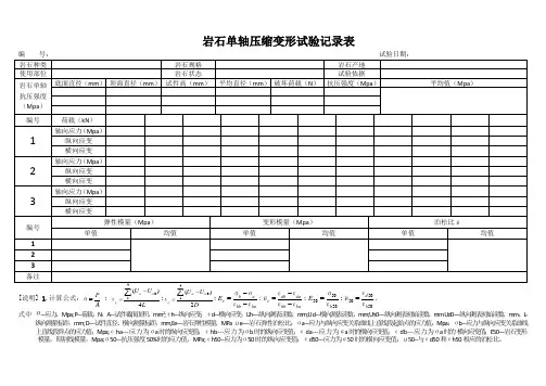 岩石单轴压缩试验记录表
