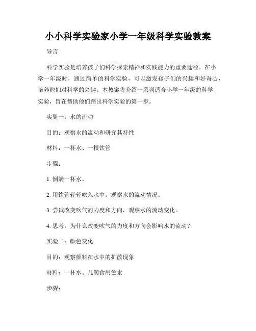 小小科学实验家小学一年级科学实验教案