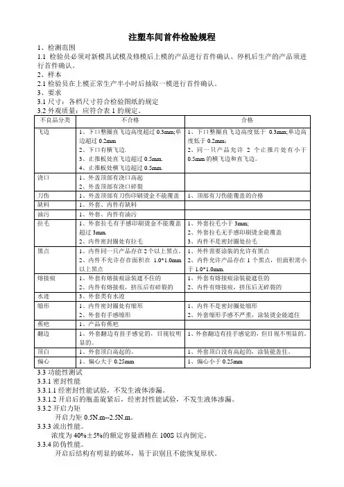 瓶盖公司注塑车间首件检验规程