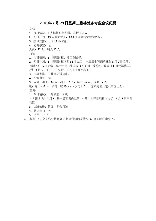 2020年7月29日星期三售楼处各专业会议纪要 - 副本