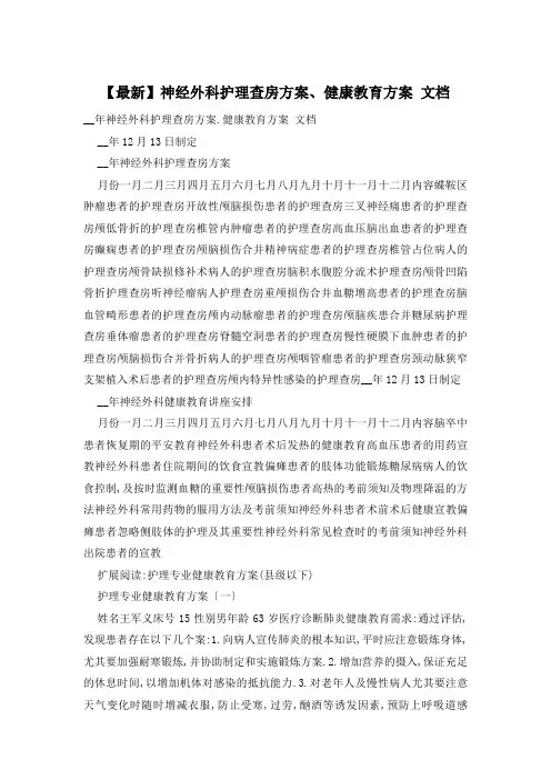 神经外科护理查房计划、健康教育计划 文档